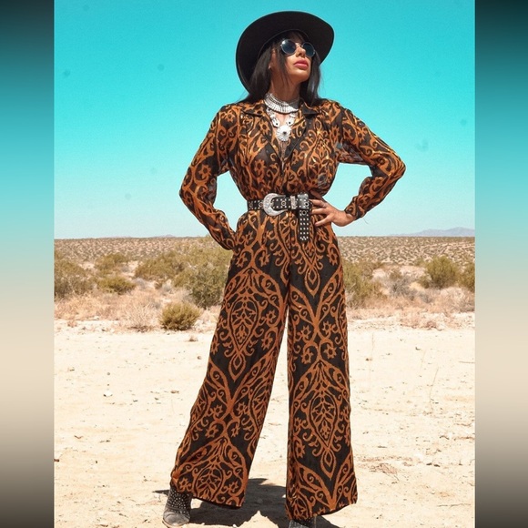 Nasty Gal Black and Brown Patterned Jumpsuit - Picture 3 of 3